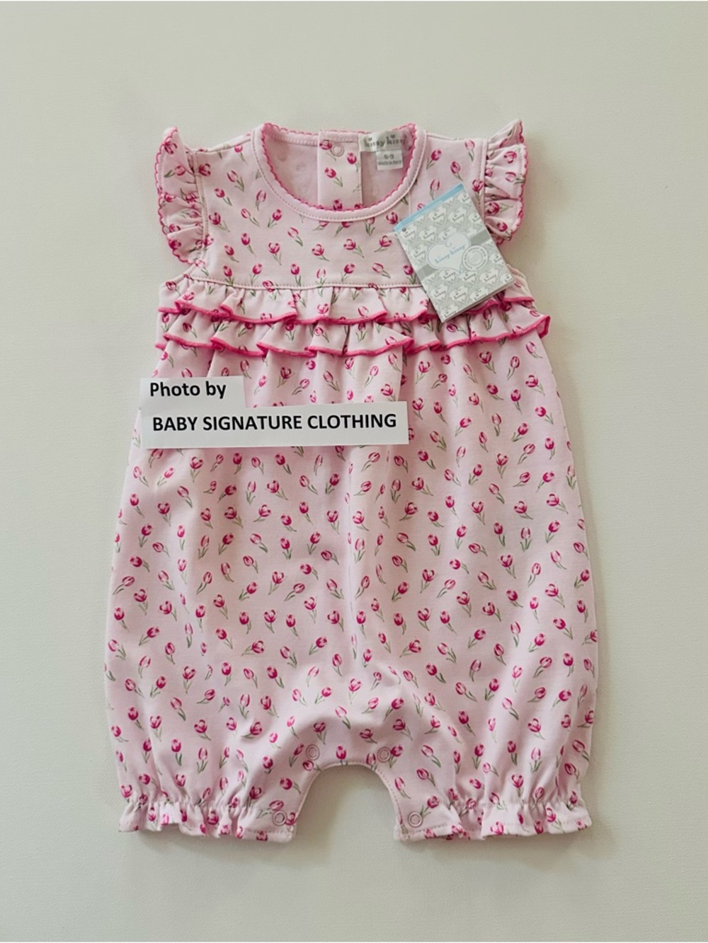 Kissy Kissy 6-9 Months Baby Girl Pink Floral Ruffle Romper Tulip Pima NWT Summer